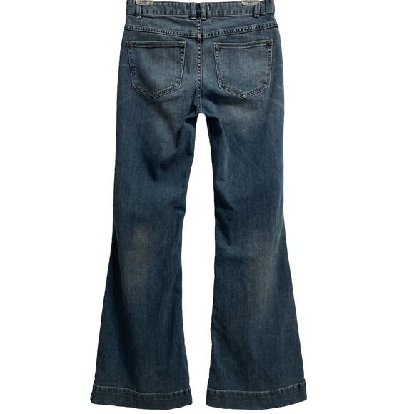 Free People 27 Jeans Flare Bell Bottom Flap Pocket Sailor Denim Missing Button - Picture 2 of 10